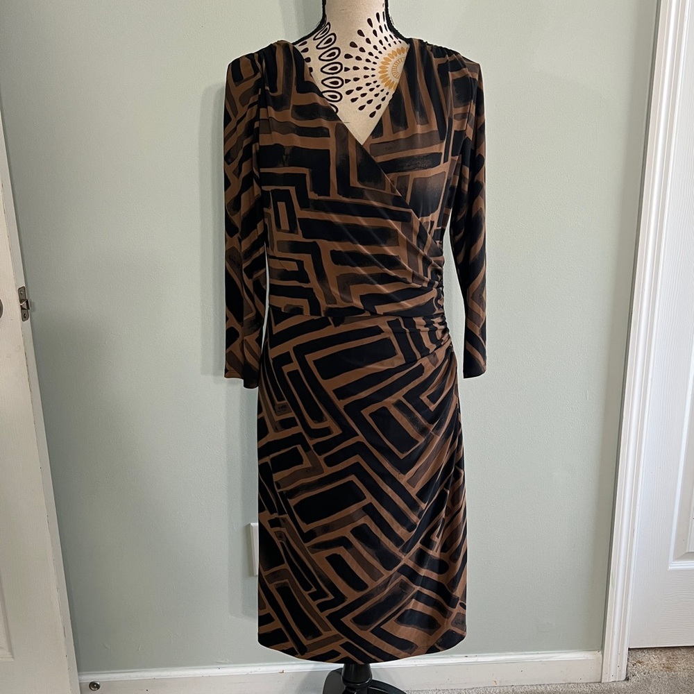 Ralph Lauren Black and Brown Geometric Dress, sz 12